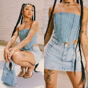 Sorella‎ Denim Zip Up Corset Size Small Chic Blogger Fav
